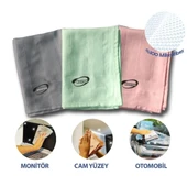 BUFFER® İz Bırakmayan Mikrofiber Temizlik Bezi 3'lü Set Cam ve Ayna Silme Toz Alma Temizlik Bezi - 1