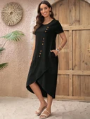 Lucky Life Kadın Kısa Kollu Bisiklet Yaka Düğme Detay Müslim Elbise thumbnail 11