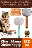 Çok Amaçlı Klipsli Ölçekli Şeffaf Başlıklı 180ml Kapasiteli Kedi Köpek Mama Ölçüm Kaşığı Küreği - 1