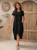 Lucky Life Kadın Kısa Kollu Bisiklet Yaka Düğme Detay Müslim Elbise thumbnail 12