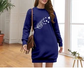 Kadın Uzun Kollu Bisiklet Yaka Desenli Viskon Iki Iplik Elbise thumbnail 3