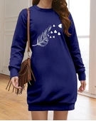 Kadın Uzun Kollu Bisiklet Yaka Desenli Viskon Iki Iplik Elbise thumbnail 2