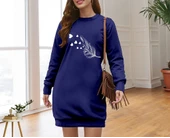 Kadın Uzun Kollu Bisiklet Yaka Desenli Viskon Iki Iplik Elbise thumbnail 1