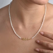 14 Ayar Altın Kaplama Kişiye Özel İsim Yazılı Moonstone (Aytaşı) Doğal Taş Gümüş Kolye - NGS00113 - 4