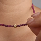 925 Ayar Gümüş Altın Kaplama Doğal Yakut Taşlı Kolye - NGS00114 - 3