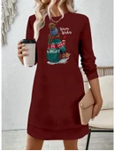 Kadın Uzun Kollu Bisiklet Yaka Desenli Viskon Iki Iplik Elbise thumbnail 3