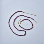 925 Ayar Gümüş Altın Kaplama Doğal Yakut Taşlı Kolye - NGS00114 - 5