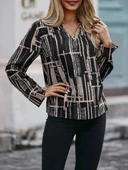 Kadın Uzun Kollu V Yakalı Desenli Dalgıç Bluz thumbnail 1