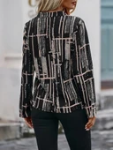 Kadın Uzun Kollu V Yakalı Desenli Dalgıç Bluz thumbnail 7