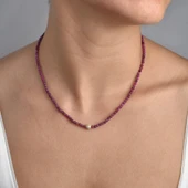 925 Ayar Gümüş Altın Kaplama Doğal Yakut Taşlı Kolye - NGS00114 - 2