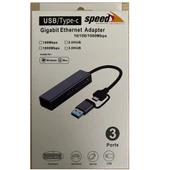 Speed SP-UET01 3 Port USB Type-C to Ethernet Gigabit Ethernet Rj45 Çevirici - 1