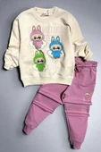 Labubu Desenli Kız Çocuk Pembe Renk Eşofman Takım 2 li Set - 2