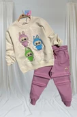 Labubu Desenli Kız Çocuk Pembe Renk Eşofman Takım 2 li Set - 1
