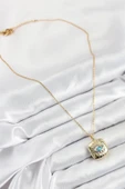 316L Çelik Zirkon Taşlı Açılabilr Kapaklı Göz Model Gold Renk Kadın Kolye thumbnail 3
