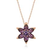 ​Gümüş Rose Mor Çiçek Kolye thumbnail 1