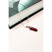 Yakut Doğal Taşı Zincirli El Yapımı Tasarımlı Kolye Uç: 3,5 cm Zincir: 20 cm Kutulu - 6