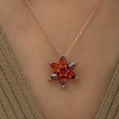 Gümüş Rose Kırmızı Çiçek Kolye thumbnail 2