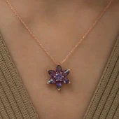 ​Gümüş Rose Mor Çiçek Kolye thumbnail 2