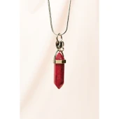 Yakut Doğal Taşı Zincirli El Yapımı Tasarımlı Kolye Uç: 3,5 cm Zincir: 20 cm Kutulu - 5