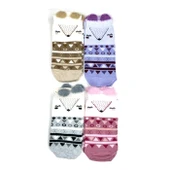 4 Çift Yumuşak Ponpon 3 Boyut Kulaklı Desenli Pamuklu Kadın Bilek çorap thumbnail 1