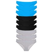 9 adet Süper Eko Set Likralı Kadın Slip Külot Siyah Gri Mavi thumbnail 1