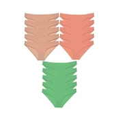 15 adet Süper Eko Set Likralı Kadın Slip Külot Ten Pudra Yeşil thumbnail 1