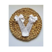 Beyaz Fileli Diz Altı Fiyonklu Kız Çocuk Çorap thumbnail 1