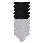 10 adet Süper Eko Set Likralı Kadın Slip Külot Siyah Gri thumbnail 1