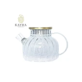 Çelik Kapaklı Borosilikat Dilimli Model Süzgeçli Cam Demlik Bitki Çayları 1000 Ml Royaleks-CM-2001 thumbnail 1