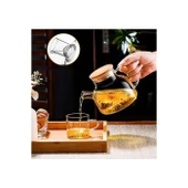 Bambu Kapaklı Borosilikat Cam Demlik 1000ml Royaleks-CM-2000 thumbnail 4