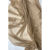 Yağmur Damlası Simli Abiye Elbise Şallık Tül Kumaş Açık Gold 28-A thumbnail 1