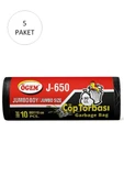 J-650 Jumbo Boy Çöp Torbası 80 x 110 cm 10 Lu Rulo x 5 Paket = 50 Adet (Siyah) thumbnail 1