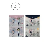 Puti Desenli A4 Çıtçıtlı Dosya Kızları 2 Desen (12 Li Paket) - 1