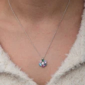 Gümüş Renkli Kalpli Çiçek Kadın Kolye - 5