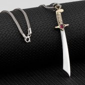 Kırmızı Zirkon Taşlı Parlak Moğol Kılıcı Gümüş Kolye thumbnail 2