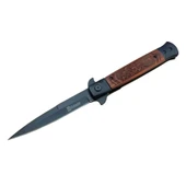FS 902 Siyah Kamp Çakı 23cm- Yarı Otomatik, Ejderha Motifli Ahşap Sap - 1