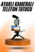 Telefon Tutucu Mini Mikrofonlu Tripod Vlog Çekim Video thumbnail 1