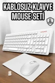 Q Klavye Beyaz Klavye Ve Mouse Seti Kablosuz USB Girişli thumbnail 1