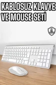 Beyaz Kablosuz Klavye Fare Seti Kablosuz Fare USB Alıcı PC Uyumlu thumbnail 1
