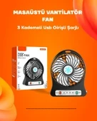 Mini Vantilatör Masaüstü – USB Girişli, Şarjlı, 3 Kademe, Sessiz Motor, Işıklı thumbnail 2