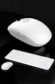 Beyaz Kablosuz Klavye Fare Seti Kablosuz Fare USB Alıcı PC Uyumlu thumbnail 1