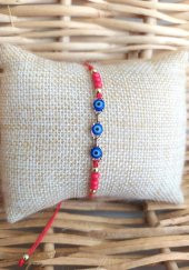 Sıralı Boncuk Nazarlı Ayarlanabilir İp Bileklik Kadın Genç Kız Çocuk Noel 10025 - 3