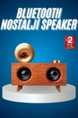 Bluetooth Nostalji Speaker Radyo Gramofon Ahşap Renk Vintage thumbnail 2