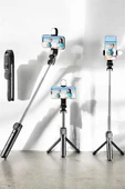 Tripod Kablosuz Bluetooth Bağlantılı Selfie Çubuğu 360 Derece Dönebilen - 1