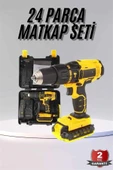 Profesyonel Çift Bataryalı Akülü Vidalama Şarjlı Matkap 24 Parça thumbnail 2