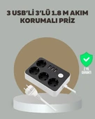 4 Prizli 3 USB Portlu Anahtarlı Akım Korumalı Priz thumbnail 1