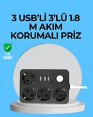 3 USB Çıkışlı 4’lü Akıllı Priz 2500W 2 Metre Kablo thumbnail 1