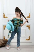 Kız Çocuk Şapkalı , Jeans Pantolon , Bluz Yazlık İkili Takım M00731 thumbnail 1