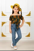 Kız Çocuk Şapkalı , Jeans Pantolon , Bluz Yazlık İkili Takım M00731 thumbnail 2