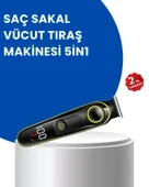 Uzun Pil Ömürlü LED Göstergeli Erkek Bakım Seti 5-in-1 Saç Sakal Tıraş Makinesi thumbnail 2